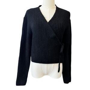New TOPSHOP NORDSTROM Women's Black Knitted Rib Wrap Sweater Size 4-6